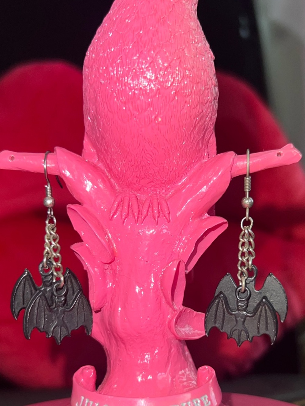 Black bat dangly earrings